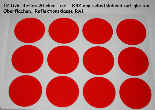 UvV Reflektoren Sticker Warnaufkleber 12 Stück Ø42 mm viele Farben