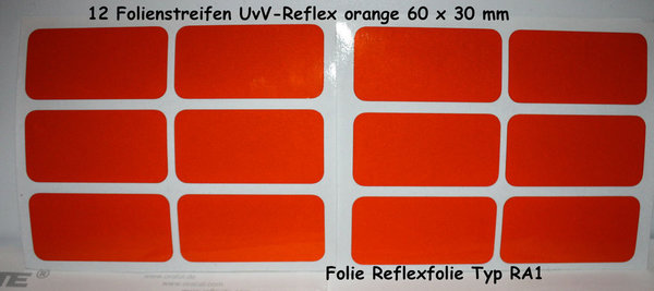 UvV Aufkleber, 12 Stück 60 x 30 mm viele Farben Reflektor Sticker