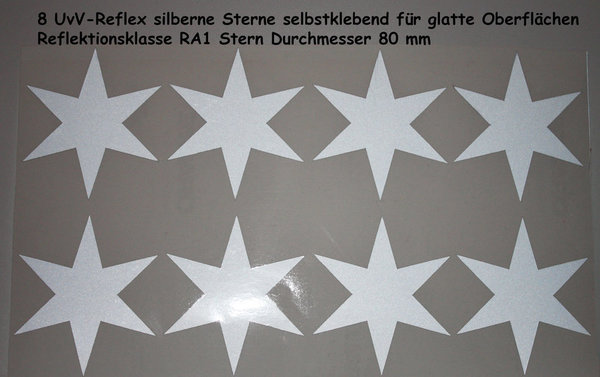Sternen Sticker Aufkleber 8 Stück 80mm viele Farben Reflexfolie