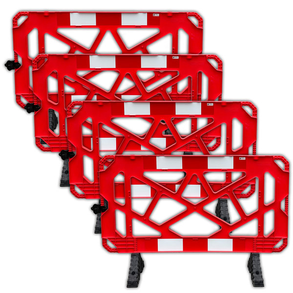 4 x Schrankenzaun weiß rote Reflexfolie 1500 x 1000mm, PVC-Füße (Schachtabsperrung)
