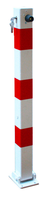 Absperrpfosten 70x70mm weiß-rot klappbar Zylinderschloss +Dübel