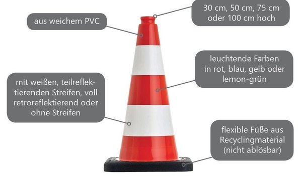 10 UvV-Flex 50cm Pylonen Leitkegel Warnkegel PVC rot/weiß 2kg