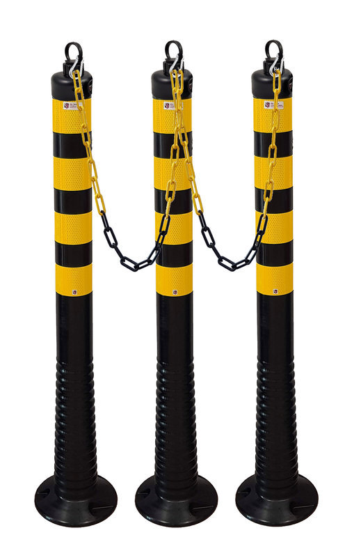 Flexible Kettenpfosten schwarz, gelb mit Kette, 3er Set 100 cm