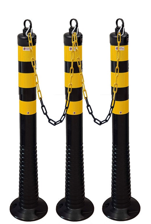 Flexible Kettenpfosten schwarz, gelb mit Kette, 3er Set 75 cm
