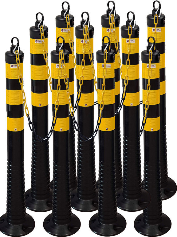 Flexible 10 Kettenpfosten 75cm schwarz, gelb mit 50m Kette 8mm