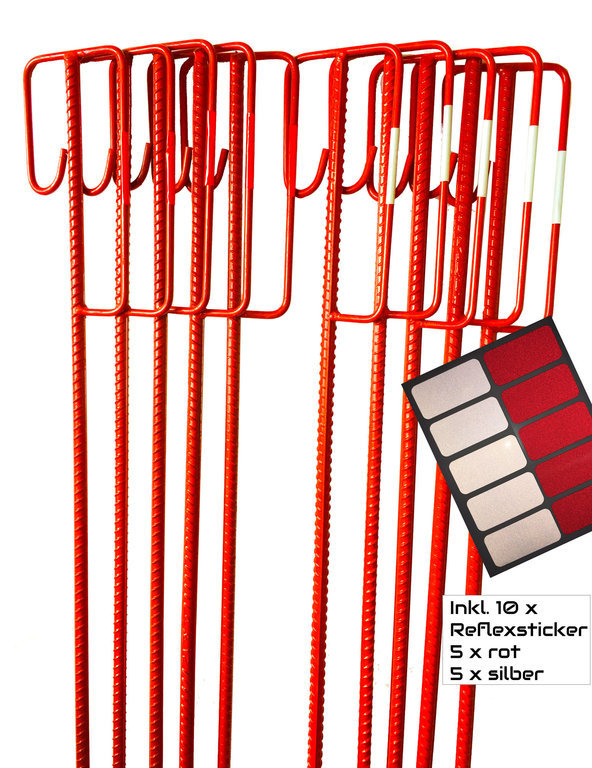 UvV rote Absperrleinenhalter + 10 Reflexsticker (rot/weiss)
