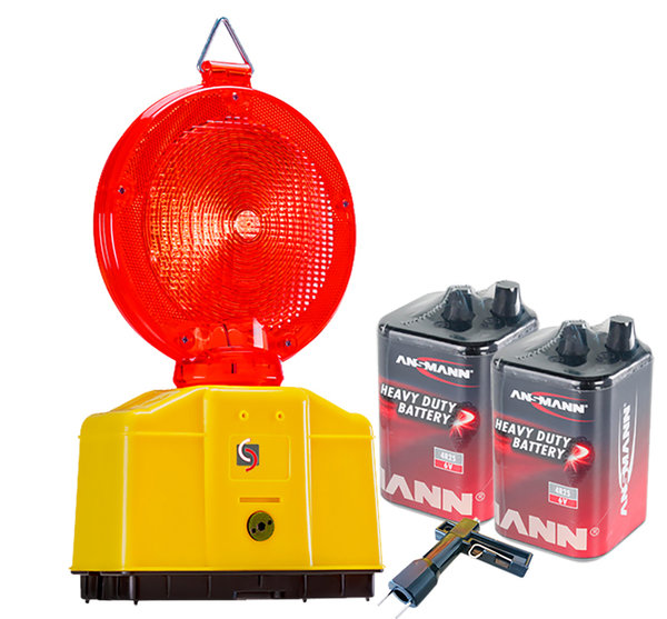 Baustellenleuchte Warnleuchte rot LED Set mit 2 Batterien 9Ah