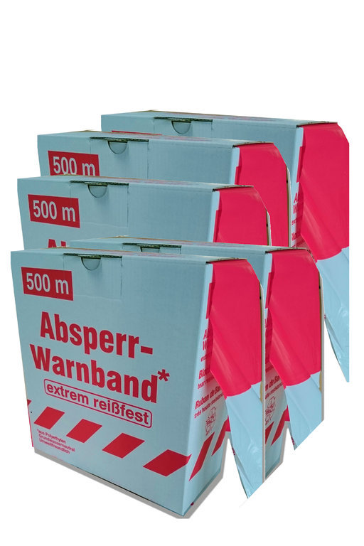 Warnband Absperrband 5 Rollen (2.500m) rot-weiß extrem reißfest