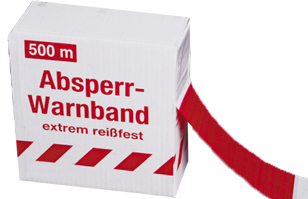 Spenderbox und Absperrband 500m x 80mm rot/weiß extrem reißfest
