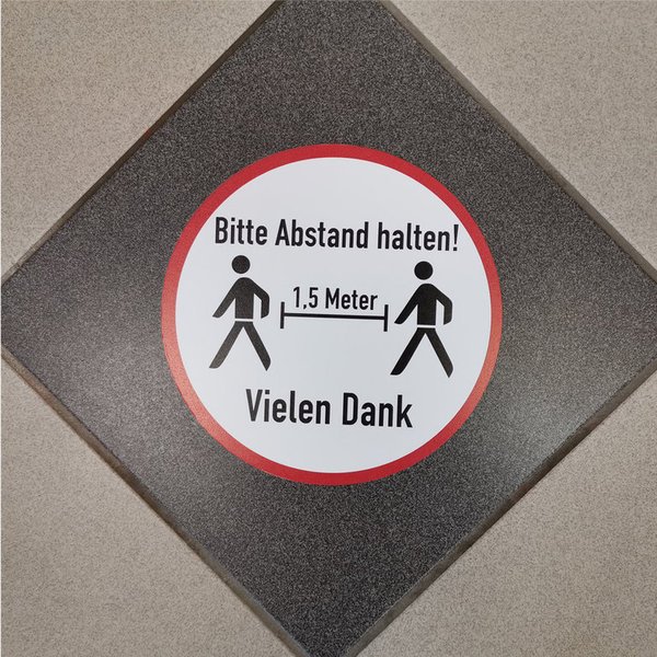Anti-Rutsch Fußboden Aufkleber Bitte Abstand halten 1,5m Ø20cm