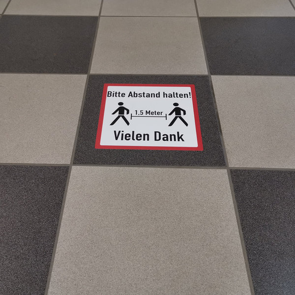 Anti-Rutsch Fußboden Aufkleber Bitte Abstand halten 1,5m 22x22cm