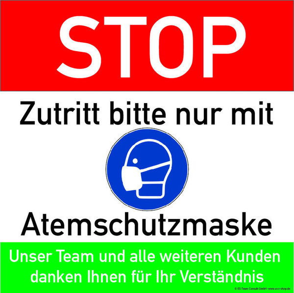 STOP Schild -Nur mit Atemschutz- laminiert digitaldruck 30x30cm