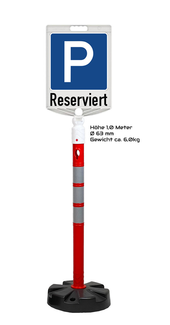 Parkplatzschild mit Kettenpfosten Ø63mm Kunststoff 1 Meter 5 kg Fuss